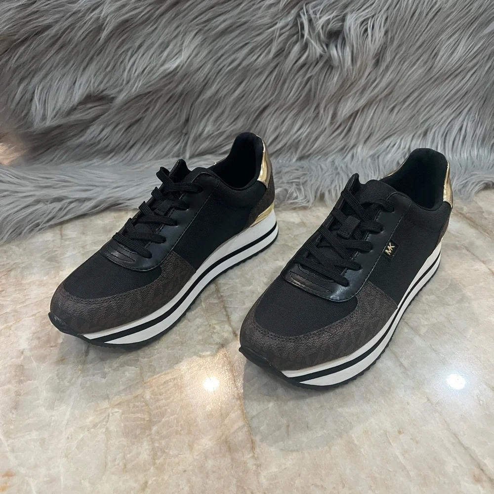 Michael Kors Women's Monique Trainer Lace-up Sneakers - Brown Logo - Picture 2 of 8